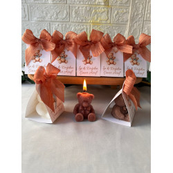  Kahverengi- Beyaz Ayıcık Mum Bebek Hediyeliği