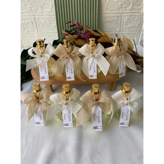 Gold Kapaklı Çizgili Cam Şişe Kolonya – Hoş Geldin Bebek Hediyeliği