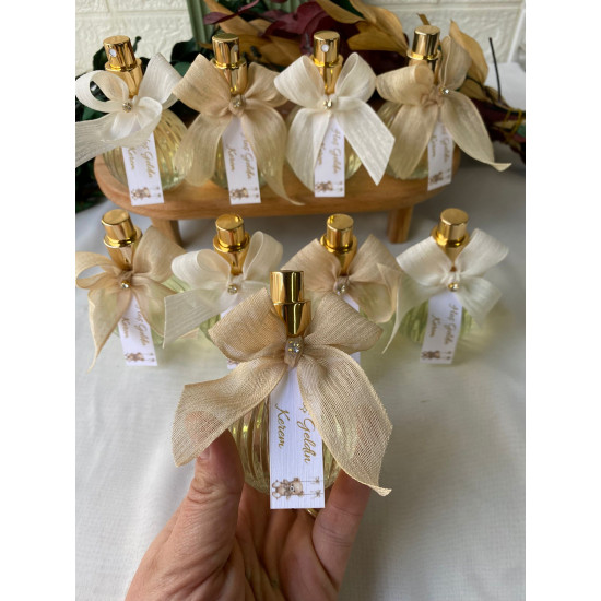 Gold Kapaklı Çizgili Cam Şişe Kolonya – Hoş Geldin Bebek Hediyeliği