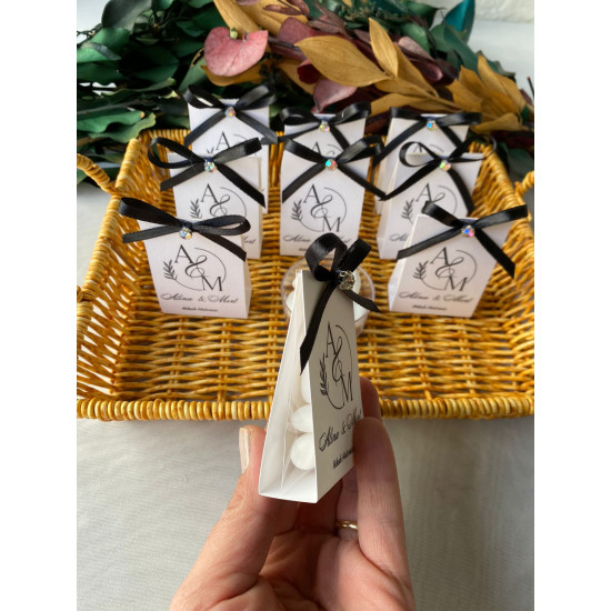 Kartlı Badem Şekeri – Siyah Kurdeleli Nikah Hatırası