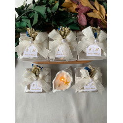  Mavi Çiçekli  Derin Deniz Kabuklu Mum Nişan Hediyeliği