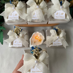  Mavi Çiçekli  Derin Deniz Kabuklu Mum Nişan Hediyeliği