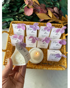 Lila Çiçekli Beyaz Gül Mum – Nikah & Nişan Hediyeliği