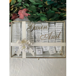 Gümüş Cam Çikolata Kutusu (İsimli & Beyaz Konsept)