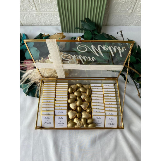 Kişiye Özel İsimli Gold Cam Söz & Nişan Çikolata Kutusu