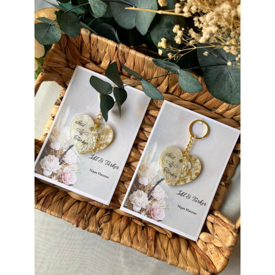 Kişiye Özel Kalp Epoksi Anahtarlık | İsimli Nişan Hatırası-Tasarım Kart