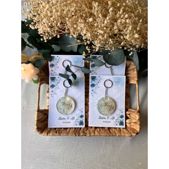 Kişiye Özel Epoksi Yuvarlak Anahtarlık | İsimli Tarihli Nişan Hediyeliği